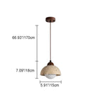 Traditional Japanese Disc Round Cylinder Yellow Travertine Solid Wood 1-Light Pendant Light For Living Room