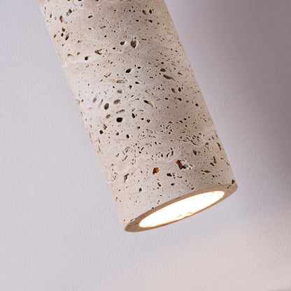 Traditional Vintage Round Column Beige Travertine Solid Wood 1-Light Pendant Light For Living Room