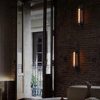 Traditional Vintage Rectangle Cylinder Glass Iron 1-Light Wall Sconce Lamp For Living Room
