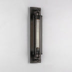 Traditional Vintage Rectangle Cylinder Glass Iron 1-Light Wall Sconce Lamp For Living Room