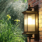 Traditional Chinese Square House Rectangle Glass Aluminum Hardware 1-Light Wall Sconce Lamp For Outdoor Patio