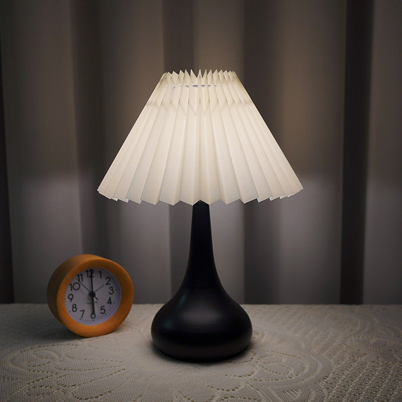 Contemporary Scandinavian Round Cone Fabric Metal 1-Light Table Lamp For Bedroom Lumendat