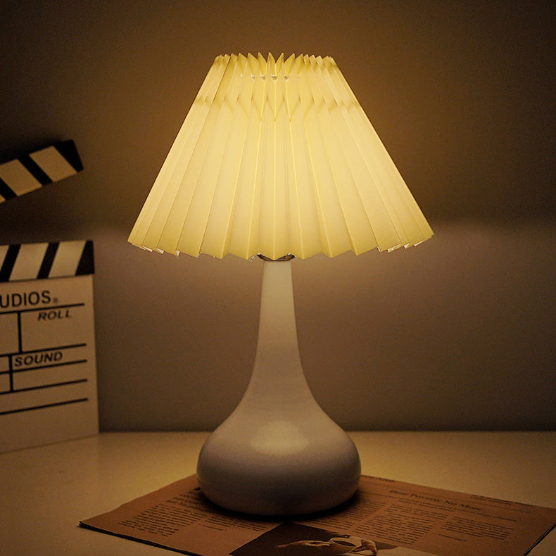 Contemporary Scandinavian Round Cone Fabric Metal 1-Light Table Lamp For Bedroom Lumendat