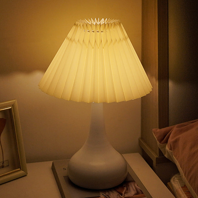 Contemporary Scandinavian Round Cone Fabric Metal 1-Light Table Lamp For Bedroom Lumendat
