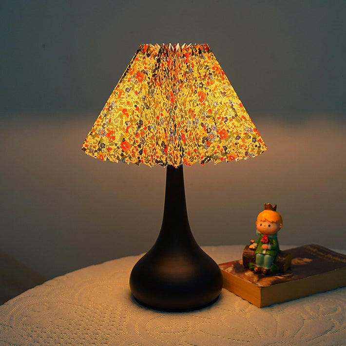 Contemporary Scandinavian Round Cone Fabric Metal 1-Light Table Lamp For Bedroom Lumendat