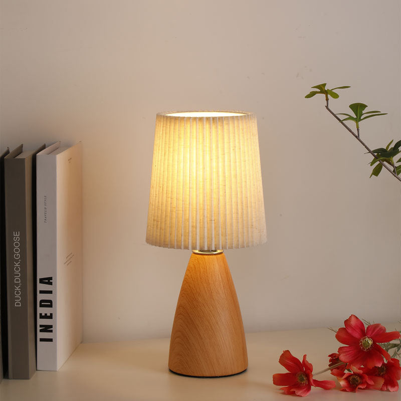 Modern Minimalist Cylinder Conical Fabric Ceramic 1-Light Table Lamp For Bedroom Lumendat