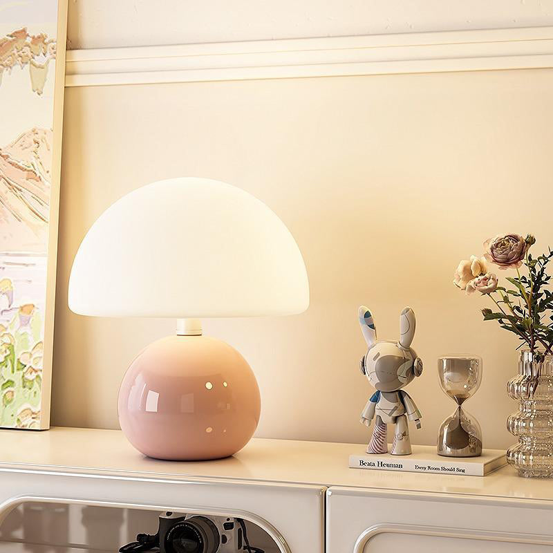 Modern Minimalist Round Cylinder Mushroom Round Ball PE Ceramic LED Table Lamp For Bedroom Lumendat