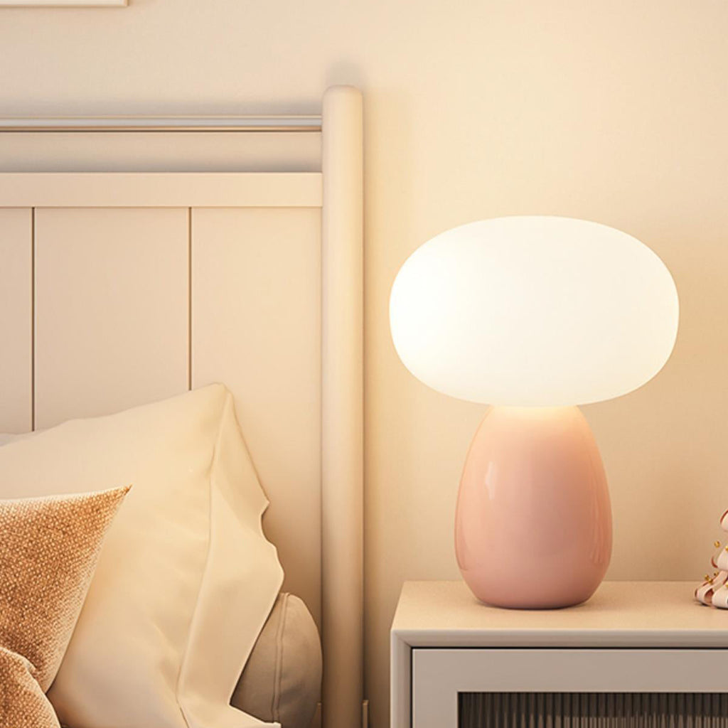 Modern Minimalist Round Cylinder Mushroom Round Ball PE Ceramic LED Table Lamp For Bedroom Lumendat