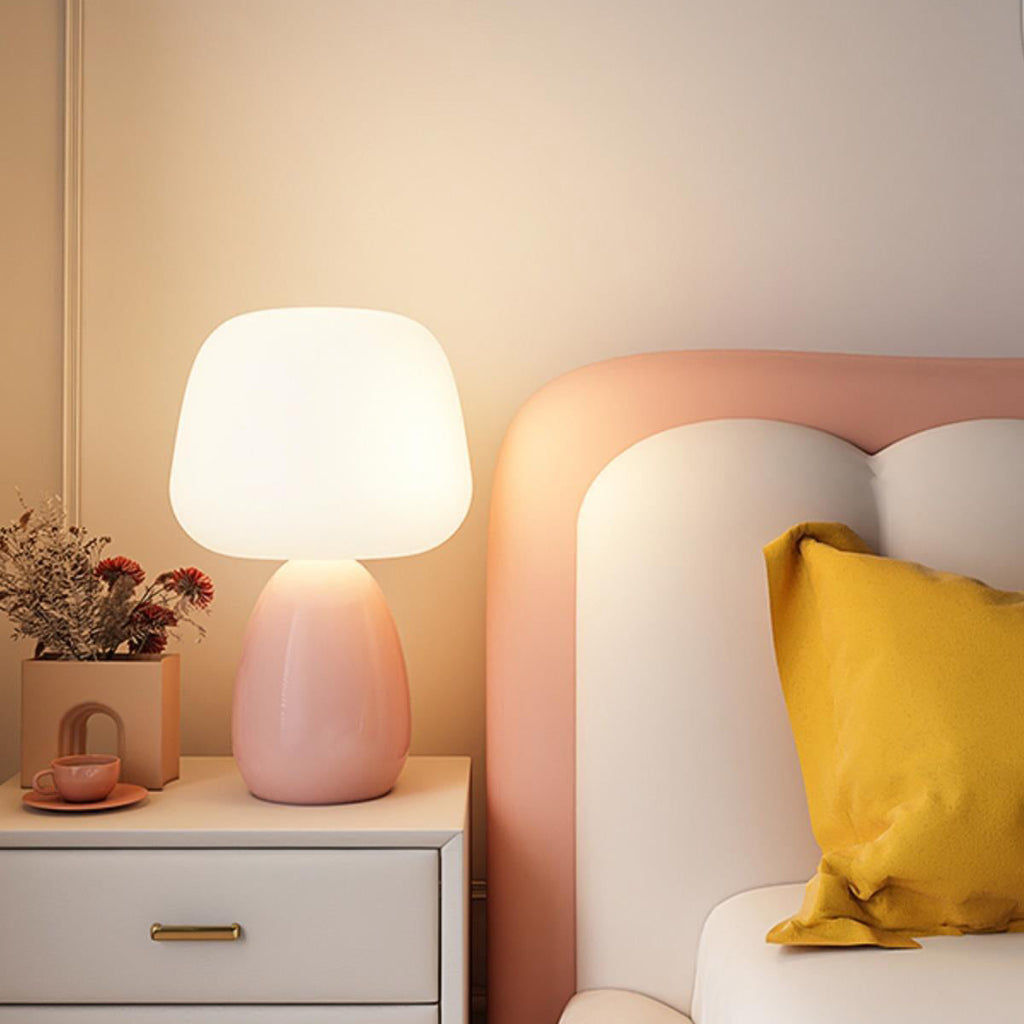 Modern Minimalist Round Cylinder Mushroom Round Ball PE Ceramic LED Table Lamp For Bedroom Lumendat