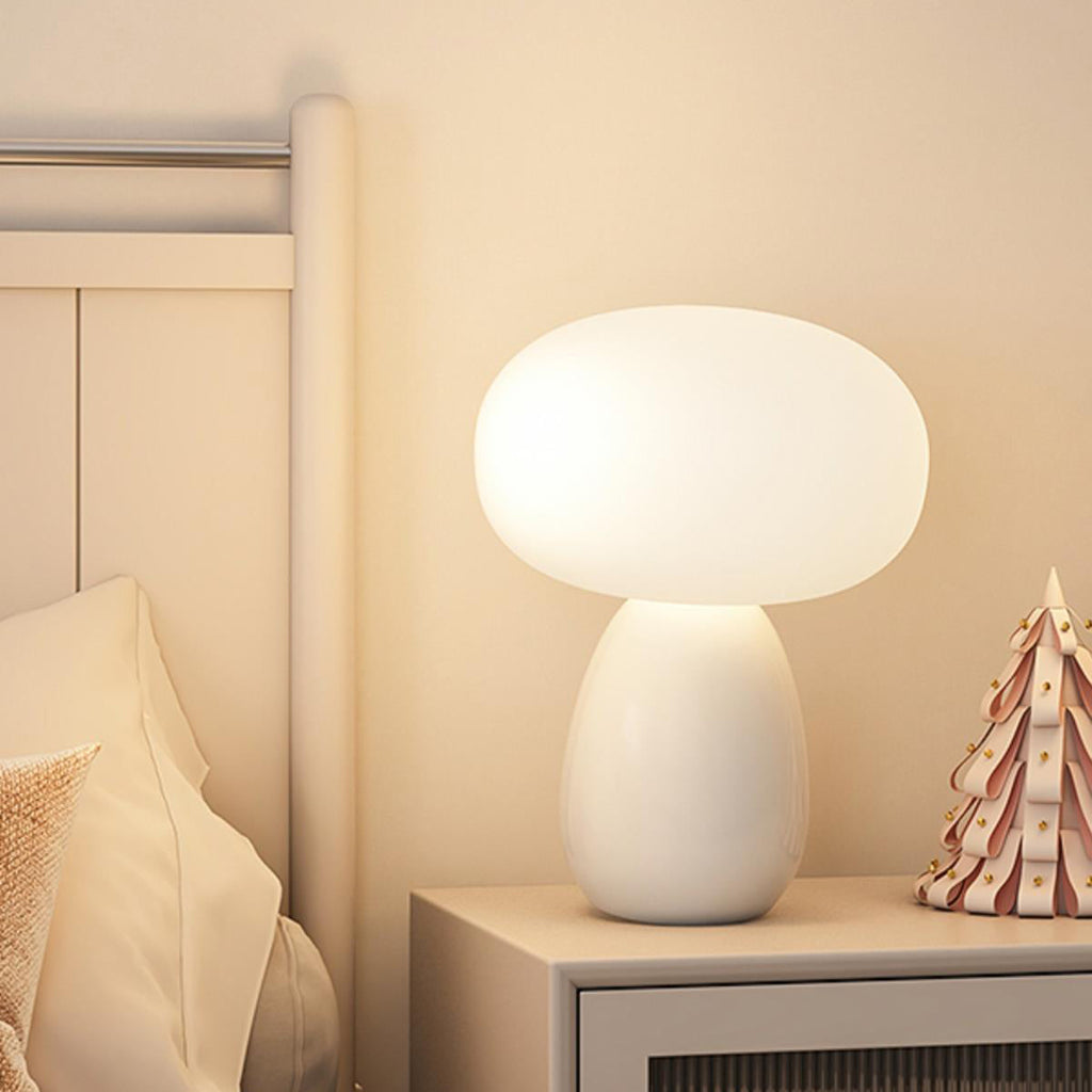 Modern Minimalist Round Cylinder Mushroom Round Ball PE Ceramic LED Table Lamp For Bedroom Lumendat