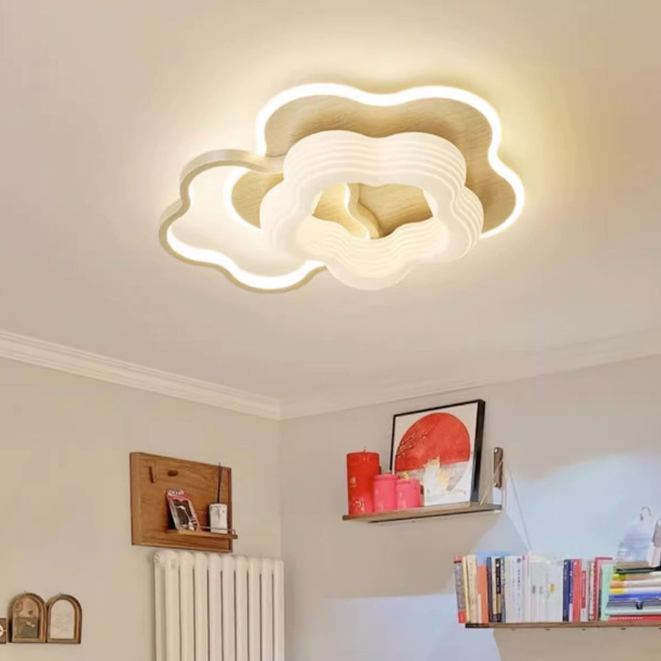 Modern Art Deco Floral Triangle Pentagram Round PE Hardware LED Flush Mount Ceiling Light For Living Room
