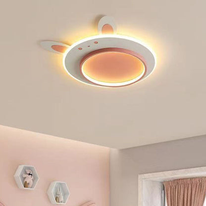 Modern Art Deco Round Dog Bear Rabbit Acrylic Iron LED Flush Mount Ceiling Light For Bedroom