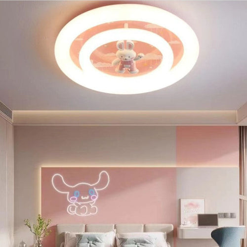 Modern Art Deco Round Spaceman Bunny Airplane Acrylic Resin Iron LED Flush Mount Ceiling Light For Bedroom