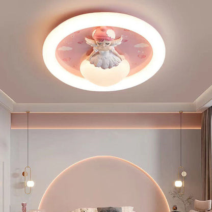 Modern Art Deco Round Cloud Rabbit Unicorn Acrylic Resin Iron LED Flush Mount Ceiling Light for Bedroom