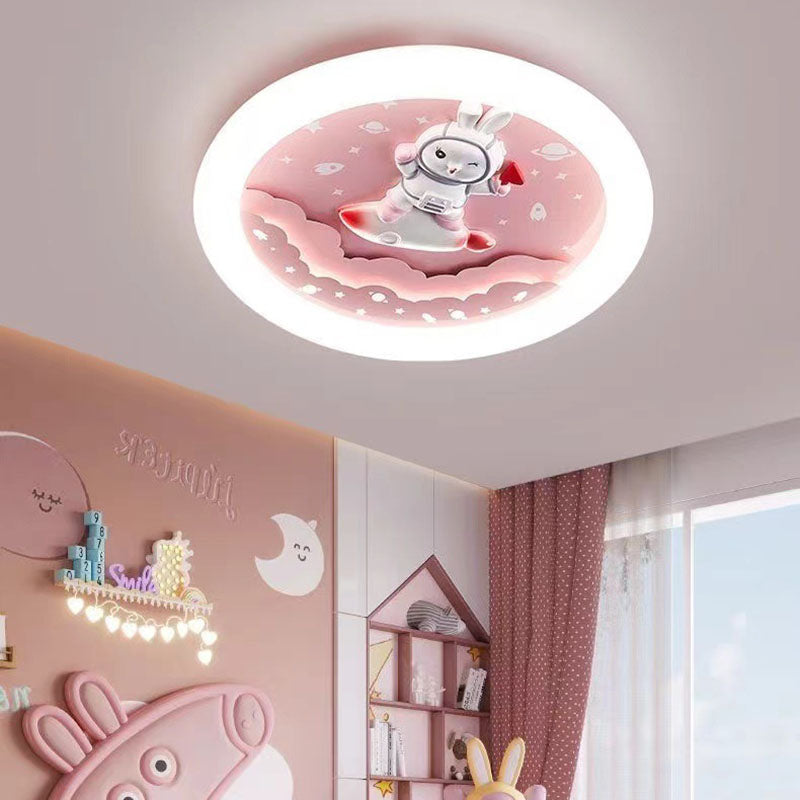 Modern Art Deco Round Cloud Rabbit Unicorn Acrylic Resin Iron LED Flush Mount Ceiling Light for Bedroom