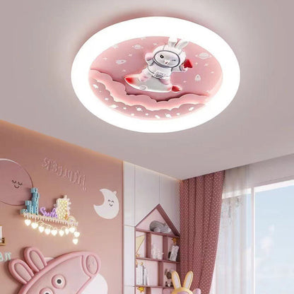 Modern Art Deco Round Cloud Rabbit Unicorn Acrylic Resin Iron LED Flush Mount Ceiling Light for Bedroom