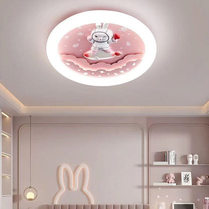 Modern Art Deco Round Cloud Rabbit Unicorn Acrylic Resin Iron LED Flush Mount Ceiling Light for Bedroom