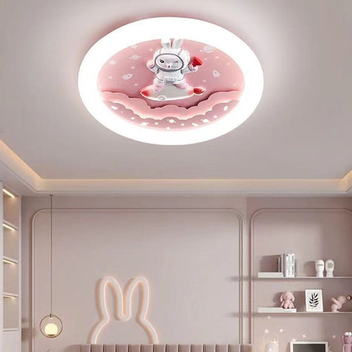 Modern Art Deco Round Cloud Rabbit Unicorn Acrylic Resin Iron LED Flush Mount Ceiling Light for Bedroom