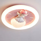 Modern Art Deco Round Cloud Rabbit Unicorn Acrylic Resin Iron LED Flush Mount Ceiling Light for Bedroom