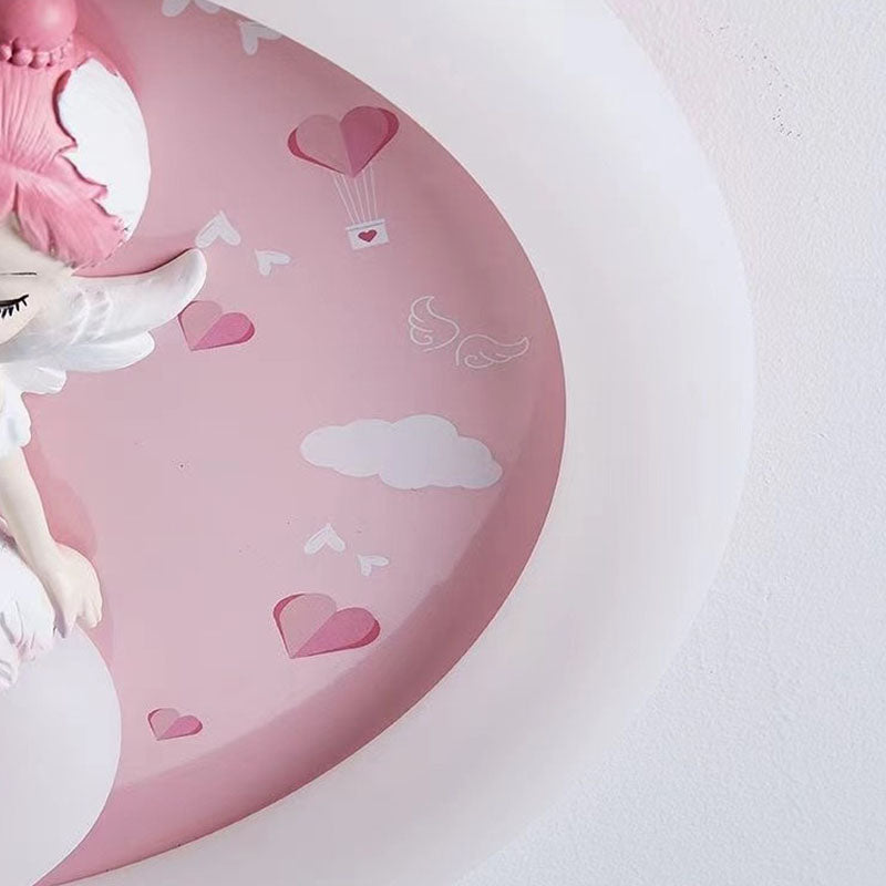 Modern Art Deco Round Cloud Rabbit Unicorn Acrylic Resin Iron LED Flush Mount Ceiling Light for Bedroom