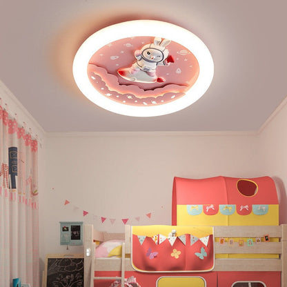 Modern Art Deco Round Cloud Rabbit Unicorn Acrylic Resin Iron LED Flush Mount Ceiling Light for Bedroom