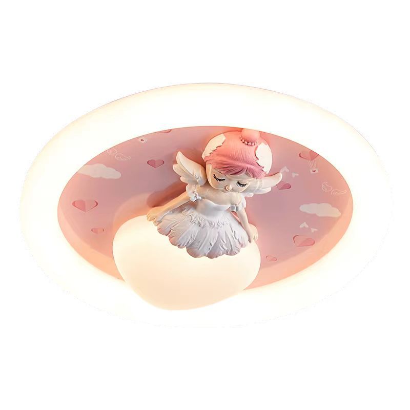 Modern Art Deco Round Cloud Rabbit Unicorn Acrylic Resin Iron LED Flush Mount Ceiling Light for Bedroom