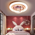 Modern Art Deco Kids Unicorn Stars Round Acrylic Resin Iron LED Flush Mount Ceiling Light For Bedroom