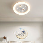 Modern Art Deco Kids Astronaut Stars Round Acrylic Iron LED Flush Mount Ceiling Light For Bedroom