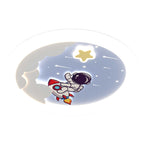 Modern Art Deco Kids Sky Spaceman Round PE Iron LED Flush Mount Ceiling Light For Bedroom