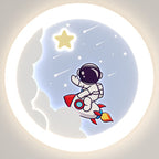 Modern Art Deco Kids Sky Spaceman Round PE Iron LED Flush Mount Ceiling Light For Bedroom