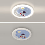 Modern Art Deco Kids Sky Spaceman Round PE Iron LED Flush Mount Ceiling Light For Bedroom