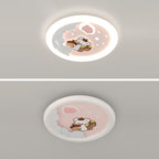 Modern Art Deco Kids Sky Spaceman Round PE Iron LED Flush Mount Ceiling Light For Bedroom
