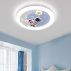 Modern Art Deco Kids Sky Spaceman Round PE Iron LED Flush Mount Ceiling Light For Bedroom