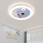 Modern Art Deco Kids Sky Spaceman Round PE Iron LED Flush Mount Ceiling Light For Bedroom