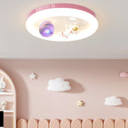 Modern Art Deco Kids Star Astronaut Round Acrylic Resin Iron LED Flush Mount Ceiling Light For Bedroom
