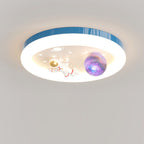 Modern Art Deco Kids Star Astronaut Round Acrylic Resin Iron LED Flush Mount Ceiling Light For Bedroom