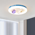 Modern Art Deco Kids Star Astronaut Round Acrylic Resin Iron LED Flush Mount Ceiling Light For Bedroom