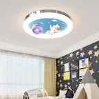 Modern Art Deco Kids Star Astronaut Round Acrylic Resin Iron LED Flush Mount Ceiling Light For Bedroom