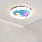 Modern Art Deco Kids Star Astronaut Round Acrylic Resin Iron LED Flush Mount Ceiling Light For Bedroom
