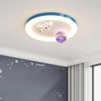 Modern Art Deco Kids Star Astronaut Round Acrylic Resin Iron LED Flush Mount Ceiling Light For Bedroom