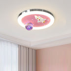 Modern Art Deco Kids Star Astronaut Round Acrylic Resin Iron LED Flush Mount Ceiling Light For Bedroom