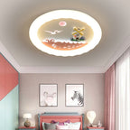 Modern Art Deco Kids Round Sailboat Seagull Acrylic Iron LED Mount Ceiling Light For Bedroom