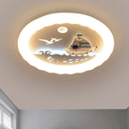 Modern Art Deco Kids Round Sailboat Seagull Acrylic Iron LED Mount Ceiling Light For Bedroom