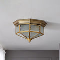 Contemporary Scandinavian Hexagonal Square Glass Copper Iron 2/3 Light Flush Mount Ceiling Light For Bedroom