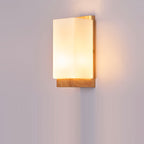 Traditional Japanese Rectangle Glass Wood 1-Light Wall Sconce Lamp For Living Room