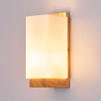 Traditional Japanese Rectangle Glass Wood 1-Light Wall Sconce Lamp For Living Room