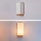 Traditional Japanese Rectangle Glass Wood 1-Light Wall Sconce Lamp For Living Room