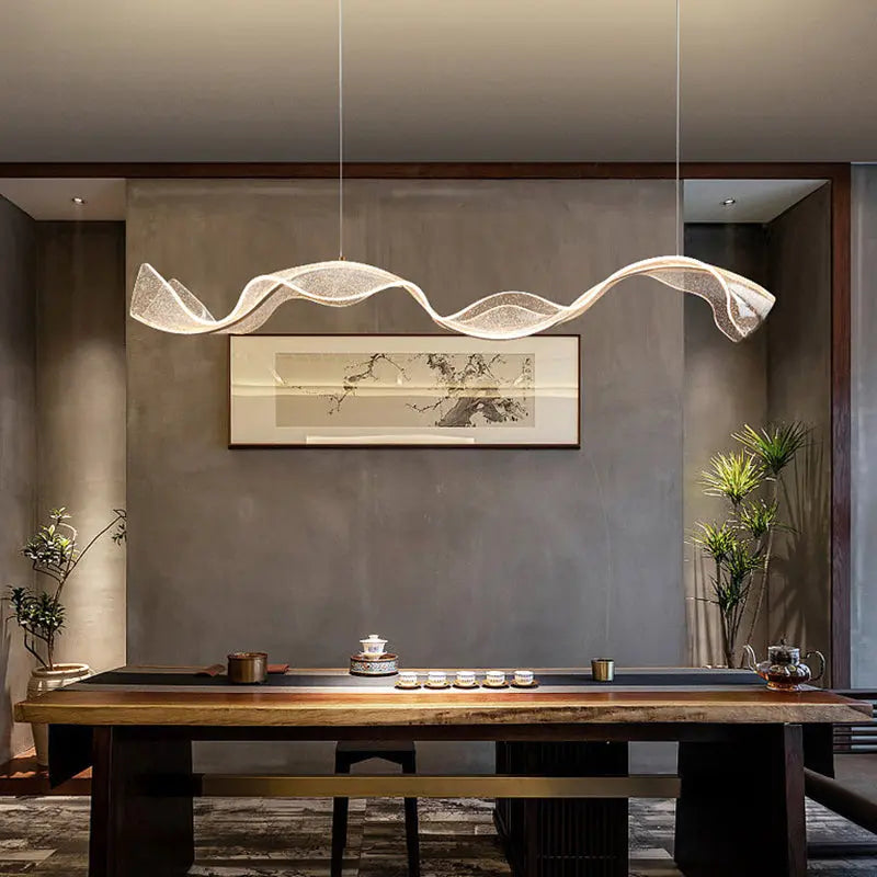 Modern Minimalist Wave Bend Acrylic Aluminum LED Chandelier Island Light for Living Room Lumendat
