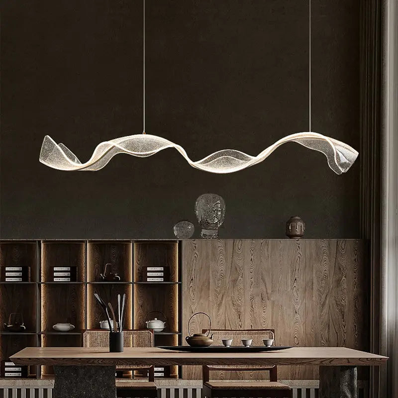 Modern Minimalist Wave Bend Acrylic Aluminum LED Chandelier Island Light for Living Room modern luxury lighting fixture