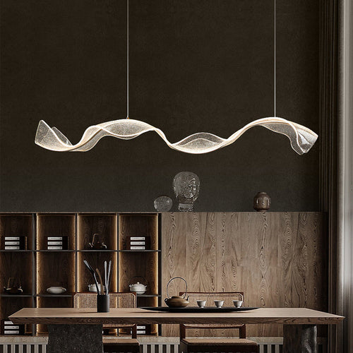 Modern Minimalist Wave Bend Acrylic Aluminum LED Chandelier Island Light for Living Room
